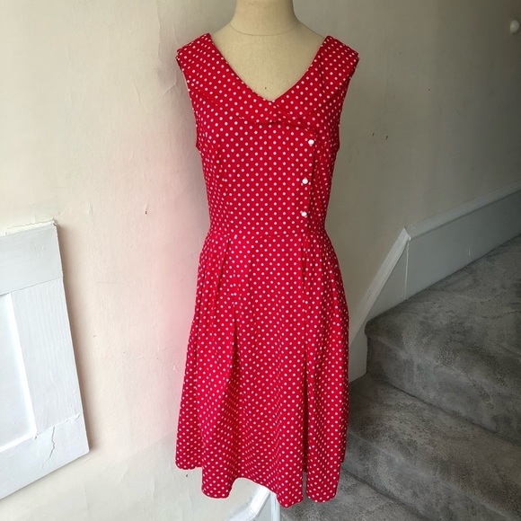 Golightly Pinup Retro Judie Red Stretch Cotton Polkadot Sleeveless Dress EUC S - Picture 3 of 9